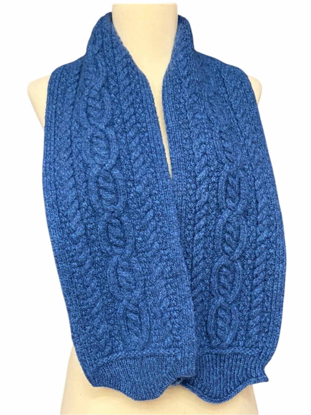 Blarney Woollen Mills Blue Merino Wool Aran Scarf Made in Ireland